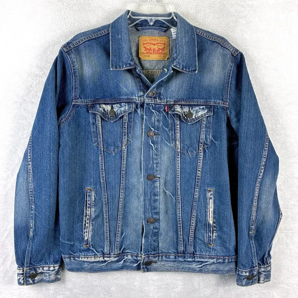 VTG Levis Trucker Jacket Mens L Denim Type 3 Faded Distressed Whiskered 72334